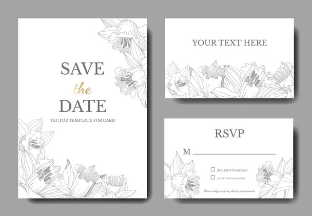 Vector Narcissus floral botanical flower. Black and white engraved ink art. Wedding background card floral decorative border. Elegant card illustration graphic set banner. - Vector, Image