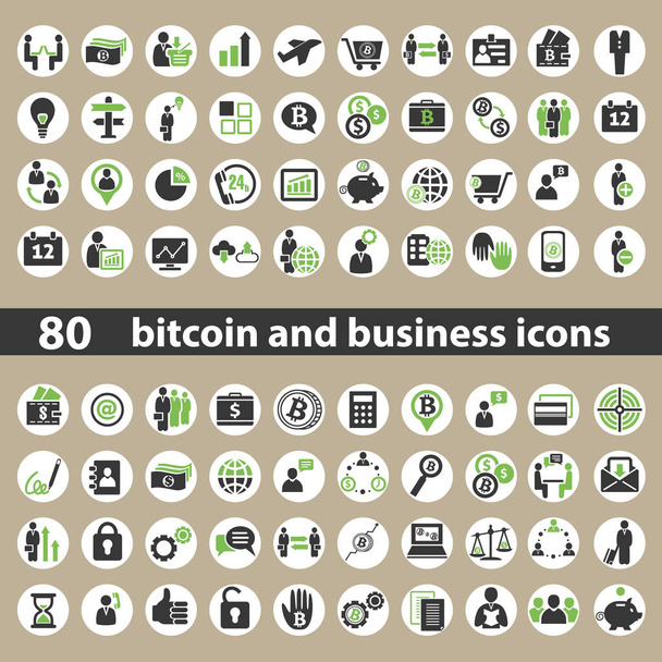 Conjunto de negócios e ícones bitcoin
 - Vetor, Imagem