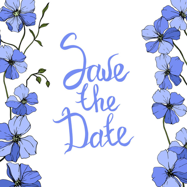 Vector Blue Flax floral botanical flower on white background. Wild spring leaf wildflower isolated. Engraved ink art. Frame border ornament square. - Вектор,изображение
