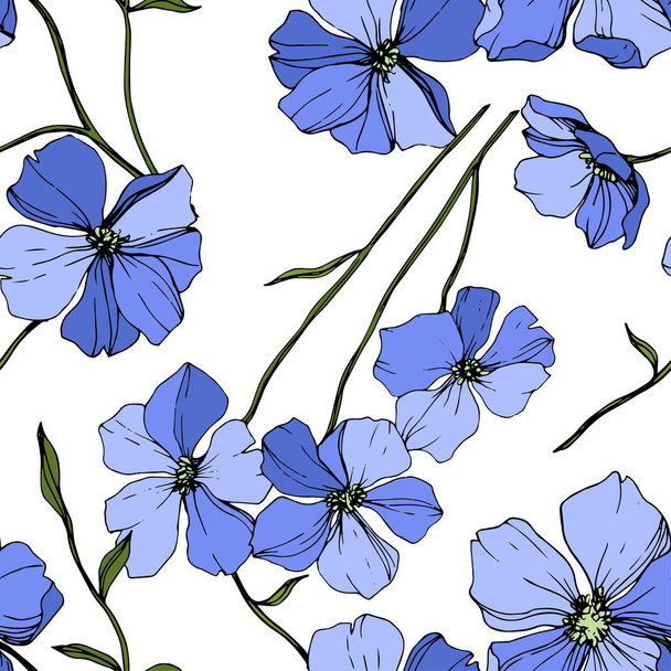 Vector Blue Flax floral botanical flower. Wild spring leaf wildflower isolated. Engraved ink art. Seamless background pattern. Fabric wallpaper print texture. - Vektor, Bild