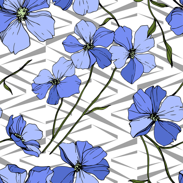 Vector Blue Flax fleur botanique florale. Feuille sauvage de printemps fleur sauvage isolée. Encre gravée. Modèle de fond sans couture. Texture d'impression papier peint tissu
. - Vecteur, image