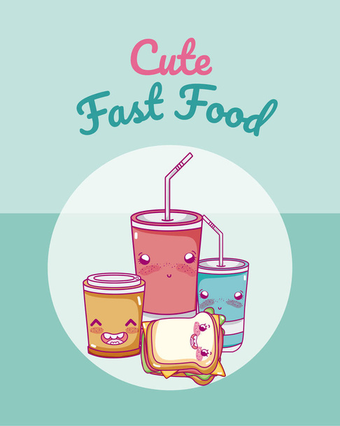 Lindo combo de comida rápida kawaii vector de dibujos animados ilustración diseño gráfico
 - Vector, imagen