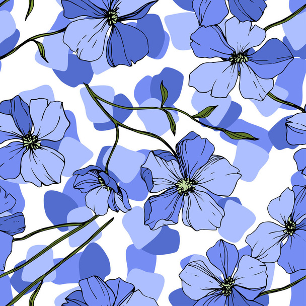 Vector Blue Flax floral botanical flower. Wild spring leaf wildflower isolated. Engraved ink art. Seamless background pattern. Fabric wallpaper print texture. - Vettoriali, immagini