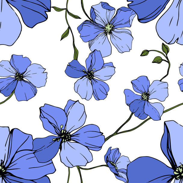 Vector Blue Flax floral botanical flower. Wild spring leaf wildflower isolated. Engraved ink art. Seamless background pattern. Fabric wallpaper print texture. - Vektori, kuva