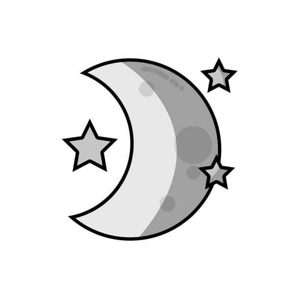 stupně šedi roztomilé měsíc s hvězdami v noci prostoru vektorové ilustrace - Vektor, obrázek