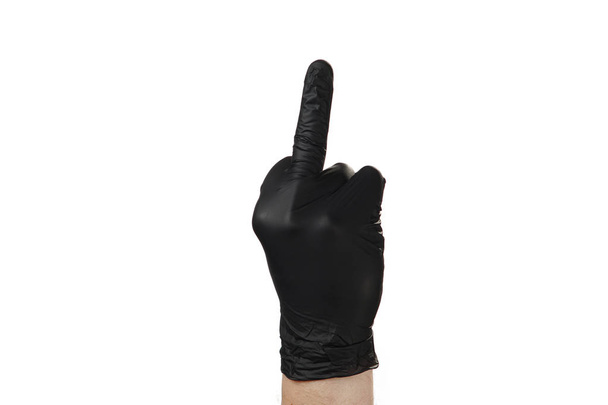 Hand shows gesture, good advertisement for security agency. Glove. - Photo, Image