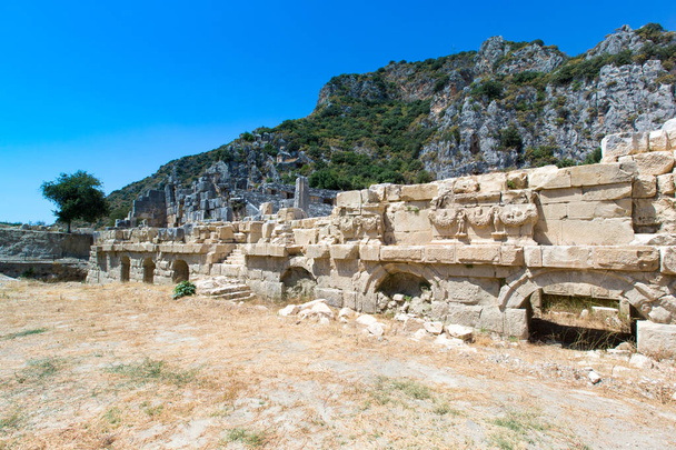 Ancient lycian necropolis with tomb carved in rocks in Mira  - Photo, image