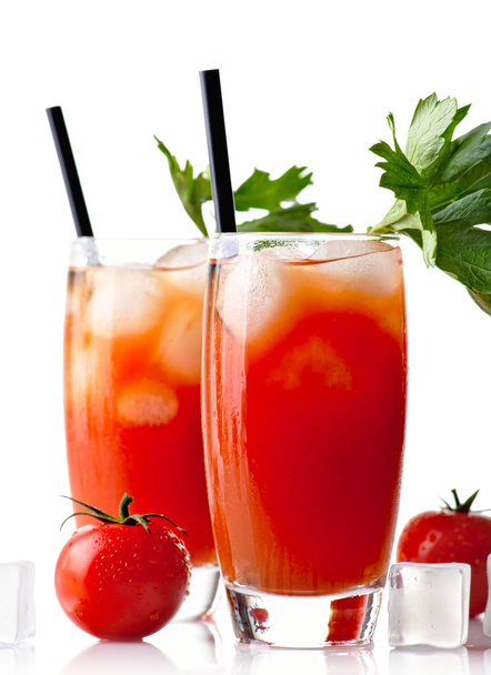 Bloody mary with ice cubes & tomatoes isolated on white background - Zdjęcie, obraz