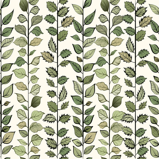 Seamless pattern. Green leaves on light background - Wektor, obraz