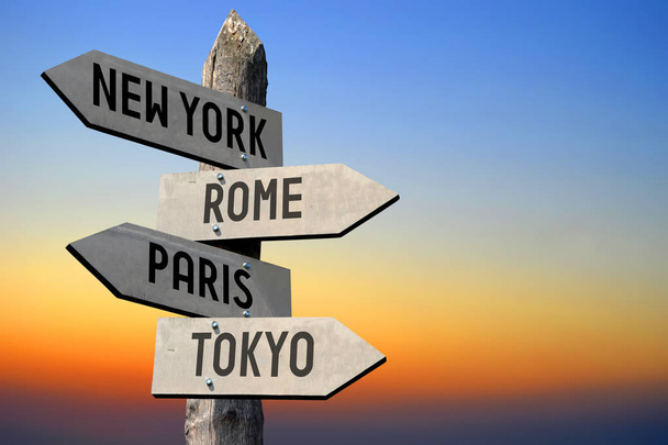 New York, Roma, Parigi, Tokyo - cartello
 - Foto, immagini