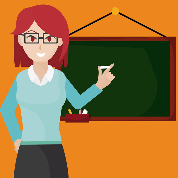 Vrouw leraar met schoolbord cartoon concept vector illustratie grafisch ontwerp - Vector, afbeelding