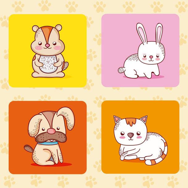Cute pets collection cartoons vector illustration graphic design - Вектор,изображение