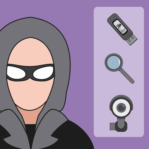 Хакер и кибербезопасность иконки векторные иллюстрации графический дизайн
 - Вектор,изображение