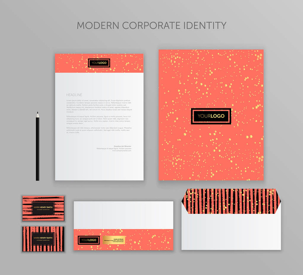 Šablona firemní Identity. Corporate Identity Design šablony Mockup vektor Megapack Set. Žije trendy korálové - Vektor, obrázek