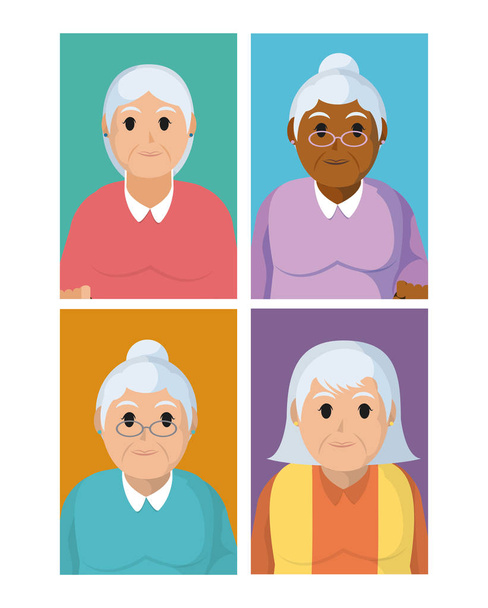 Desenhos animados de avós em quadrados coloridos ilustração vetorial design gráfico
 - Vetor, Imagem