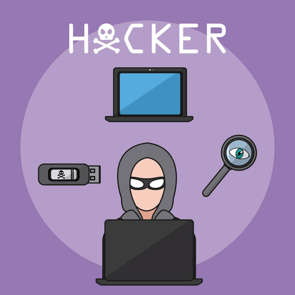 Хакер з символами безпеки Векторні ілюстрації графічний дизайн
 - Вектор, зображення