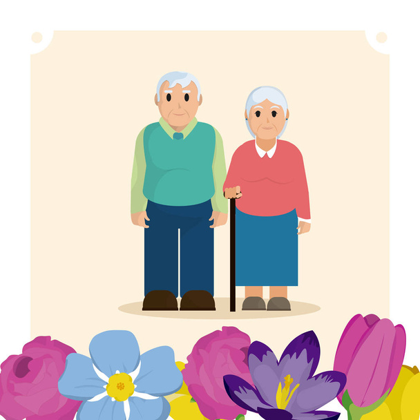 Χαριτωμένο παππούδες ζευγάρι κινούμενα σχέδια διανυσματικά εικονογράφηση Γραφιστικής - Διάνυσμα, εικόνα