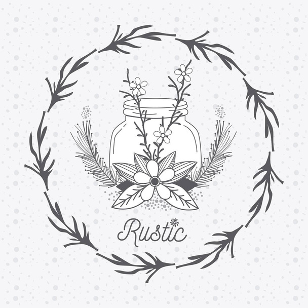 Rustic glass jar with leaves hand drawn icon vector illustration graphic design - Vector, Image