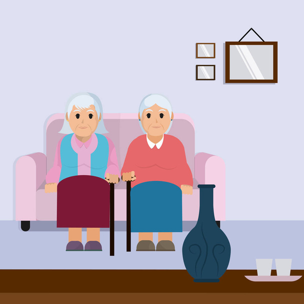Aranyos nagyszülők pár helyiségben vektoros illusztráció grafikai tervezés - Vektor, kép
