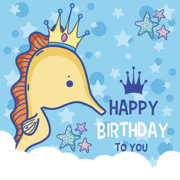 Happy birthday card with magic world cute cartoons vector illustration graphic design - Vektori, kuva