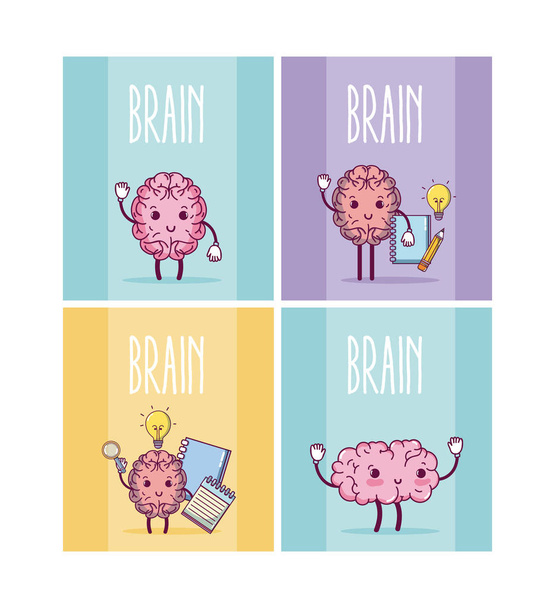 Brains cartoons in colorful square frames vector illustration graphic design - Vector, Image