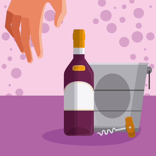 Bouteille de vin et seau à glace sur bulles violettes illustration vectorielle de fond conception graphique
 - Vecteur, image
