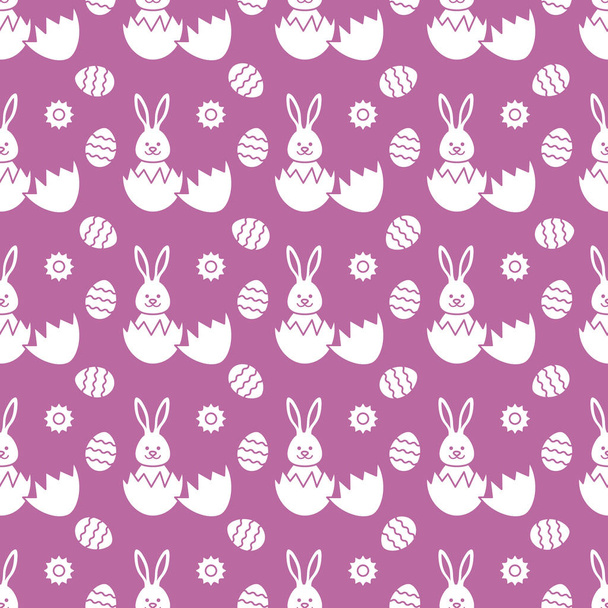 Seamless pattern with Easter Bunny looking out of an egg and decorated eggs. Happy Easter. Festive background. Design for banner, poster or print. - Vektor, Bild
