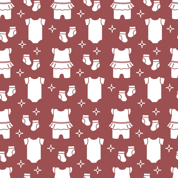 Seamless pattern with baby clothes. Vector illustration with slip, socks, bodysuit. Newborn baby background. - Vector, Image