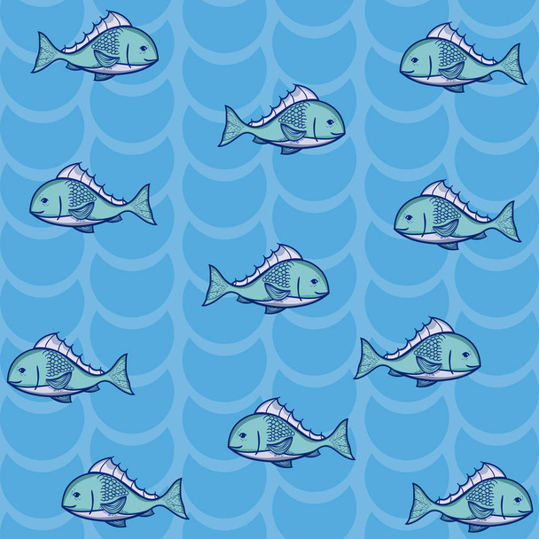 Fish cartoons pattern blue background vector illustration graphic design - Вектор, зображення