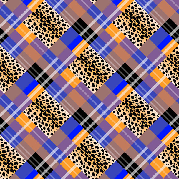 Scottish tartan grunge seamless pattern leopard spots. tartan with leopard style. eps 10. - Vector, Image