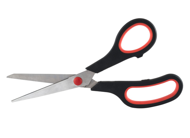 Metal scissors with a black handle, isolated - Photo, image