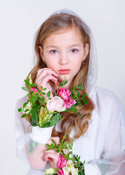 portrait of little model girl in studio - Fotó, kép