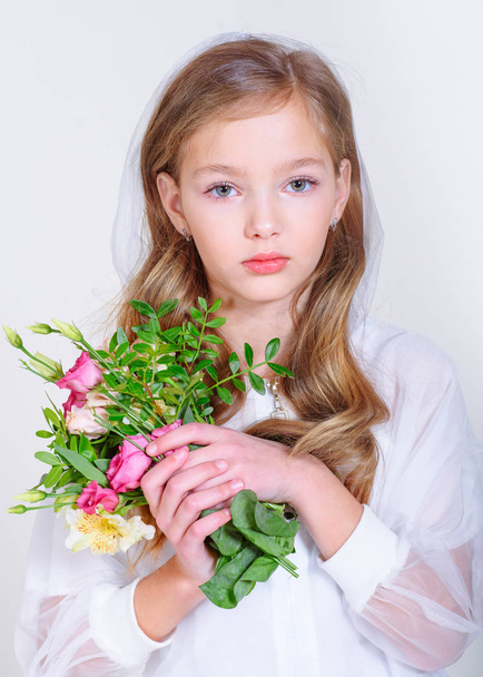 portrait of little model girl in studio - Photo, image