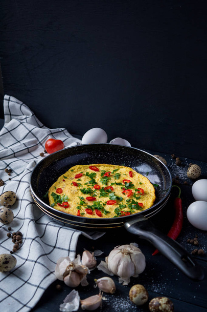 Homemade omelette on plate. Healthy food concept. - Φωτογραφία, εικόνα