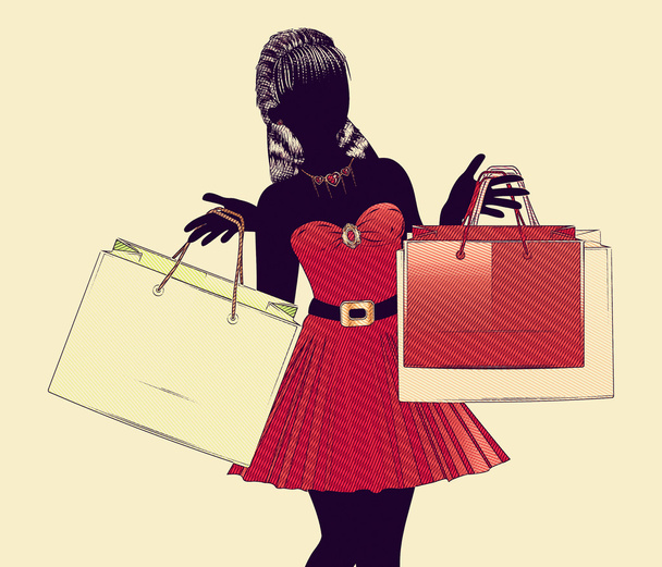 alışveriş kız yarı ton siluet - Fotoğraf, Görsel