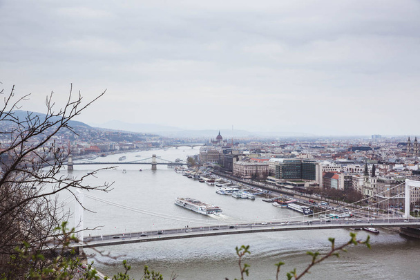 View of Budapest and the river Danube from the Citadella, Hungary in spring - Valokuva, kuva