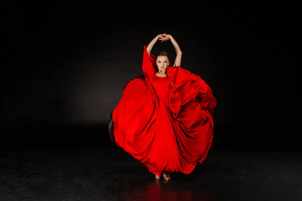 Young beautiful female flamenco dancer posing on a studio background - Foto, immagini