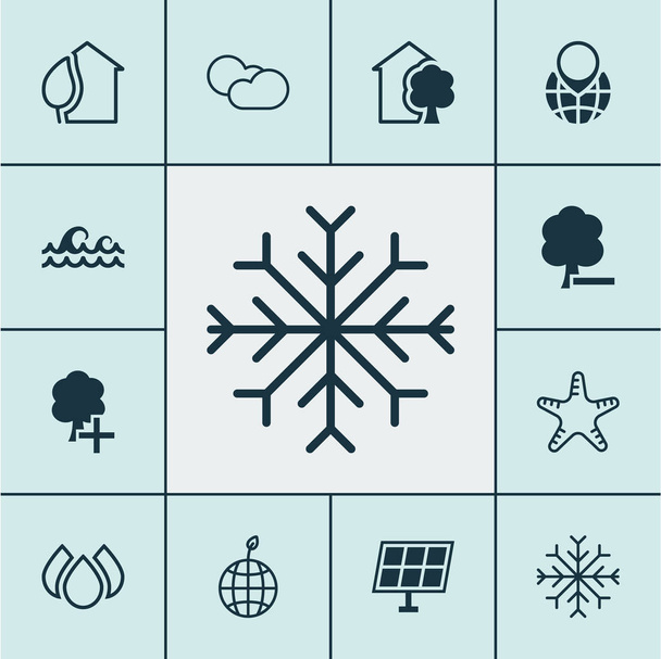 Conjunto de iconos Eco con árbol cortado, eco home, eco house y otros elementos de tierra pin. Iconos ecológicos de ilustración vectorial aislado
. - Vector, imagen