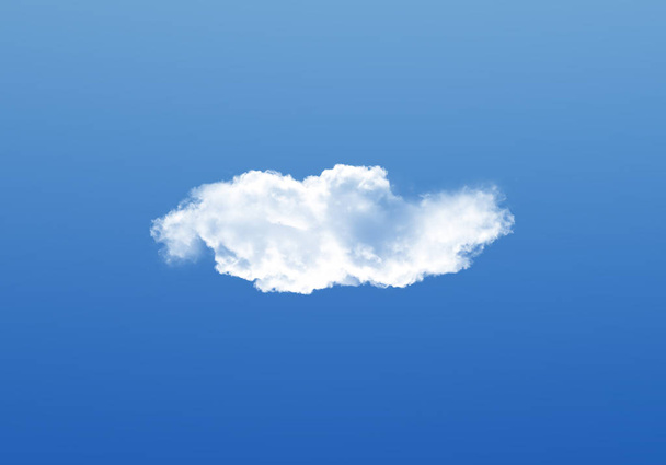 Single cloud isolated over deep blue gradient sky, realistic cloud 3D illustration. Cloud shape rendering - Photo, Image