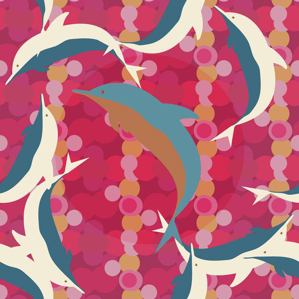 Decorative colored seamless pattern with cute dolphins - Vector, imagen