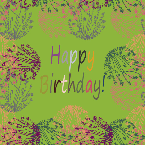 Разноцветный ручной рисунок С днем рождения письма с цветочным узором
 - Вектор,изображение