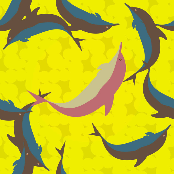 Decorative colored seamless pattern with cute dolphins - Vector, imagen