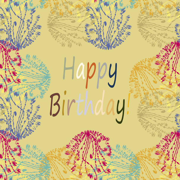 Multi-colored hand drawn Happy birthday letters with floral pattern - Vector, Image
