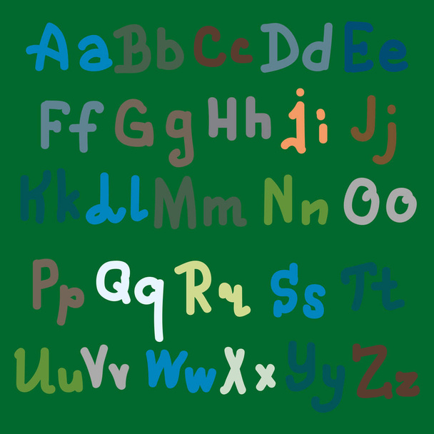 Letras de alfabeto dibujadas a mano multicolores sobre fondo liso
 - Vector, Imagen