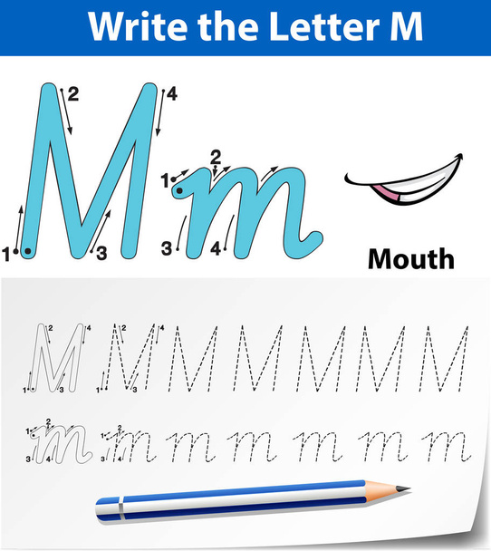 Letra M rastreamento alfabeto planilhas ilustração
 - Vetor, Imagem