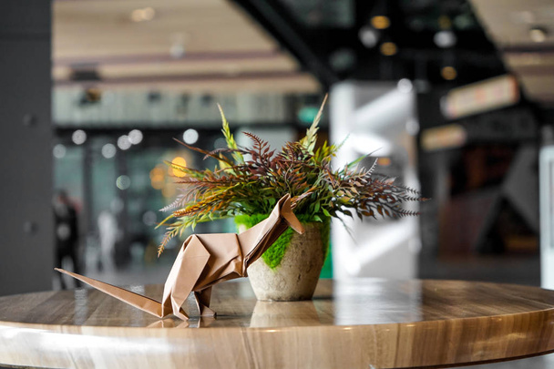 brown kangaroo paper folding origami, decorates in restaurant, coffee shop - Zdjęcie, obraz