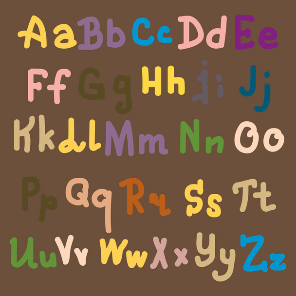 Letras de alfabeto dibujadas a mano multicolores sobre fondo liso
 - Vector, Imagen