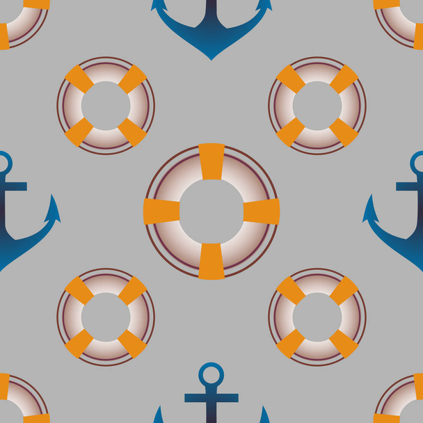 nautische cartoon platte herhalend patroon. illustratie - Vector, afbeelding