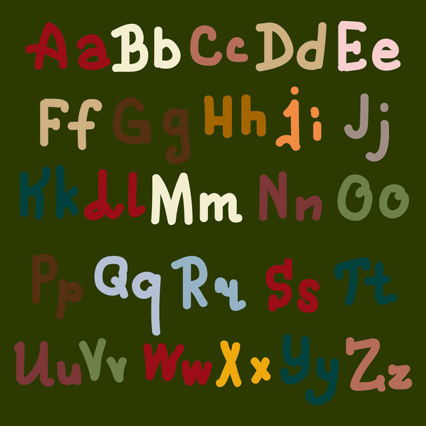 Multi-colored hand drawn alphabet letters on plain background - Vecteur, image