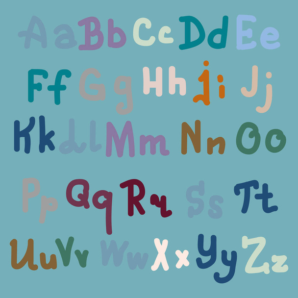 Pestrobarevným ručně tažené písmena abecedy na jednoduché pozadí - Vektor, obrázek